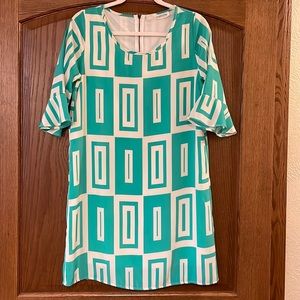 Christin Michaels Green White Geometric Dress Sz S